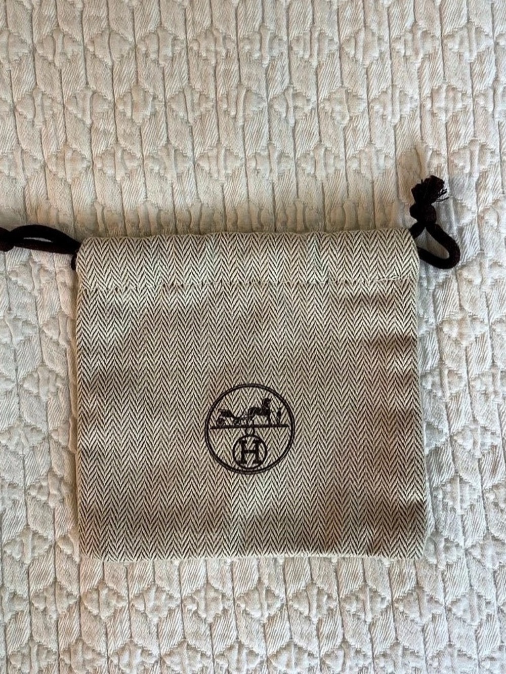 Hermès Herringbone Drawstring Dust Bag Beige & Brown